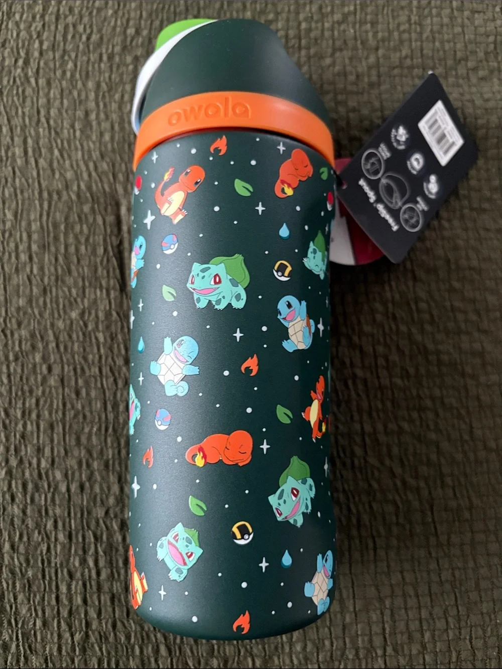 Owala Pokémon Kids Insulated Water Bottle - Dark Green with Orange Accent